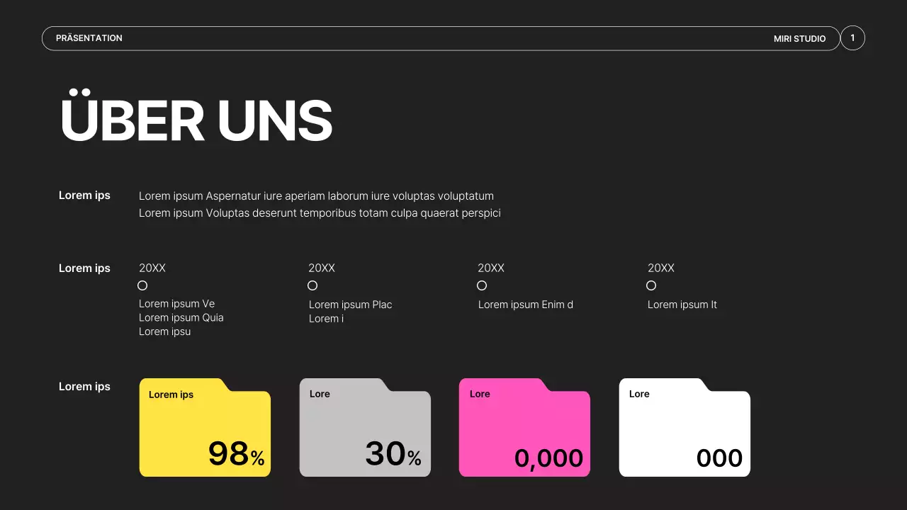 Ein einfacher Prospekt für eine Videoproduktionsfirma in Schwarz und Neonfarben