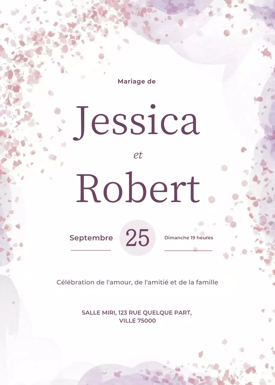 Invitation de mariage violet style élégant
