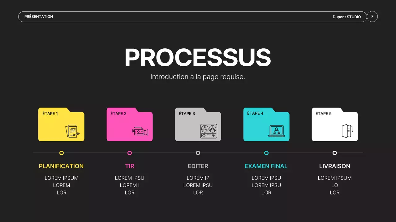 Prospectus simple d'une société de production vidéo en noir et couleurs néon