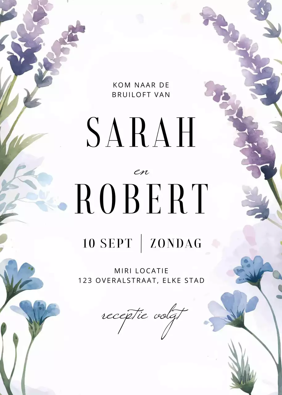 Blauw paars groen elegante huwelijksuitnodiging