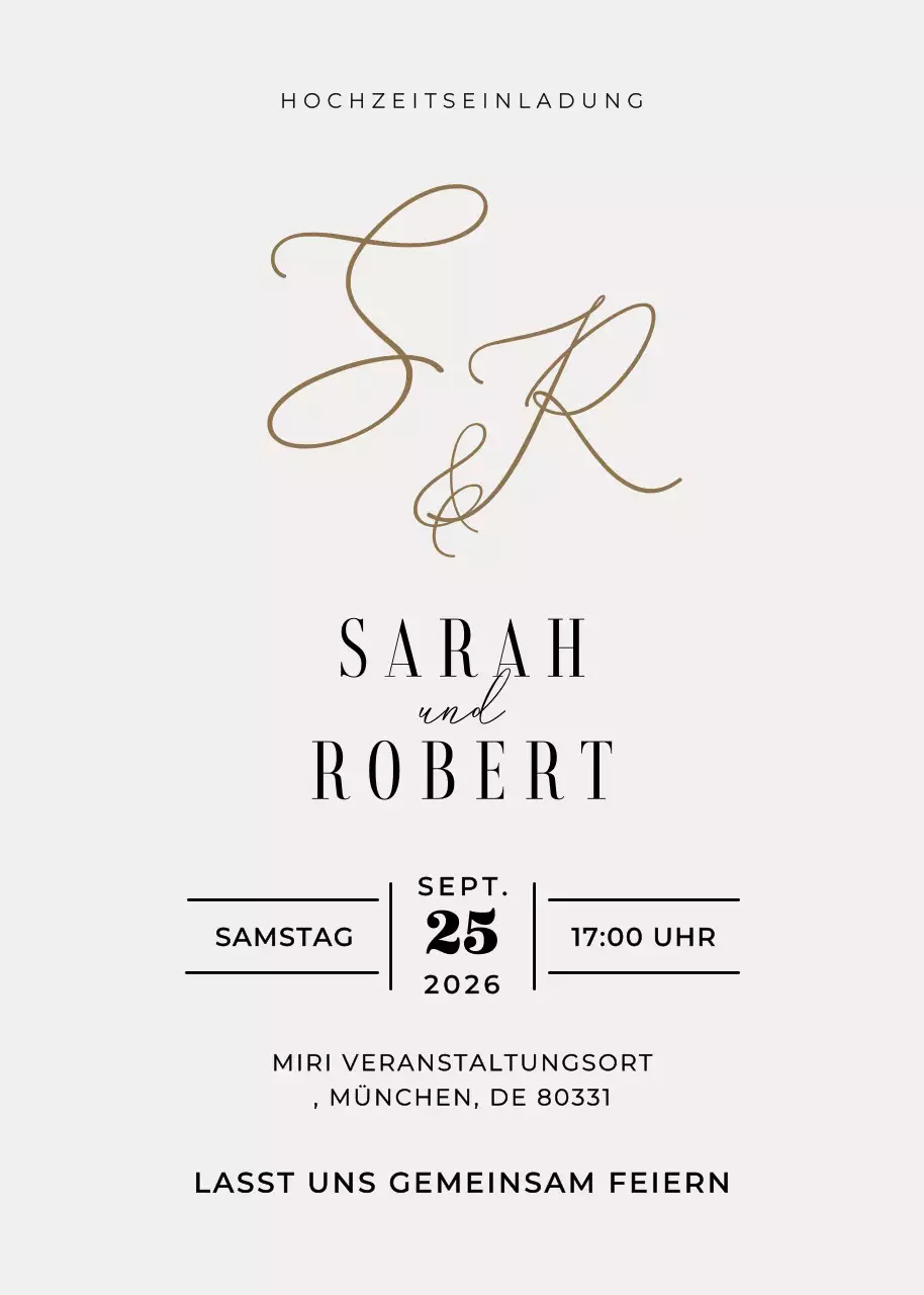 beige elegante Hochzeitseinladung