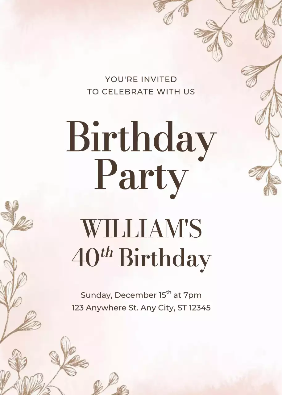 lời mời sinh nhật thanh lịch màu be