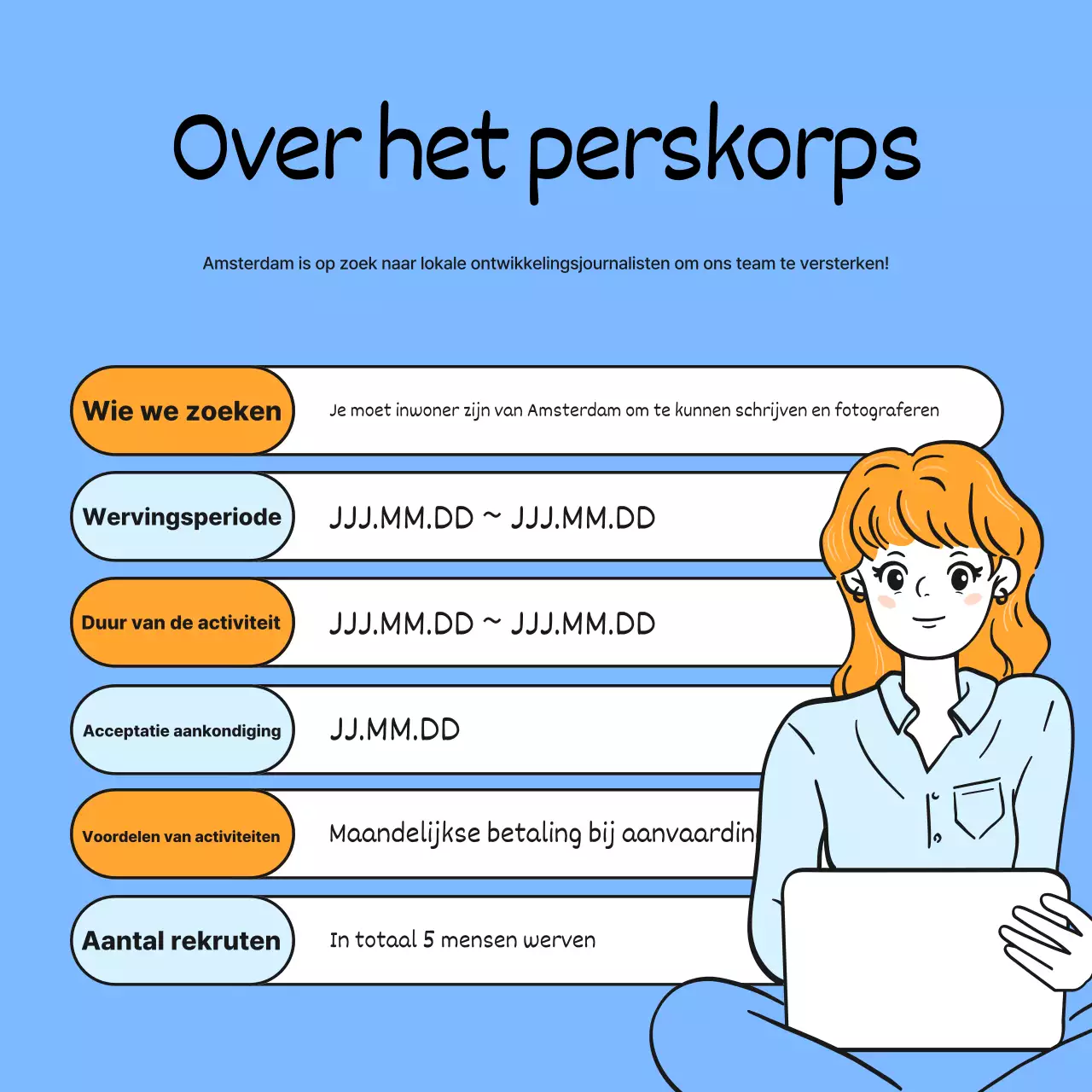 Lichtblauw en eenvoudig voor lokale ontwikkelingsjournalisten