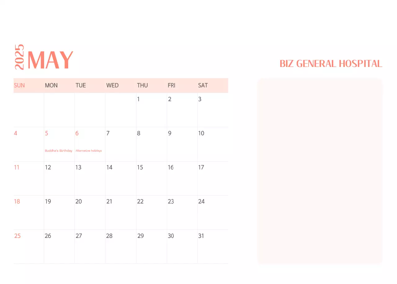 Hospital calendar with green photo frame