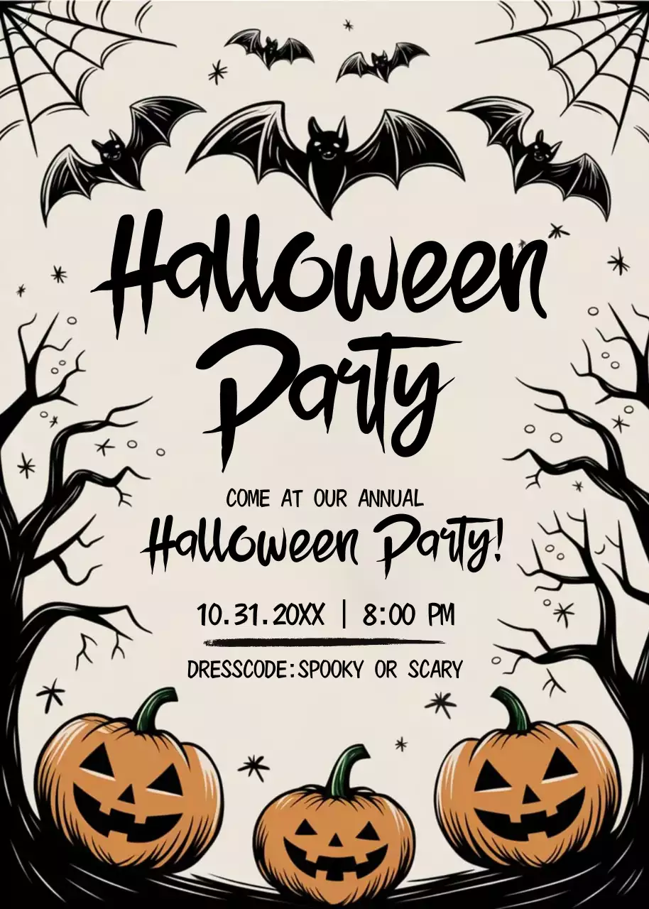 lời mời Halloween theo phong cách gothic đen