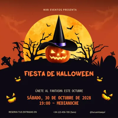 Naranja y negro Illustrative Horror Halloween Party Instagram Square Post