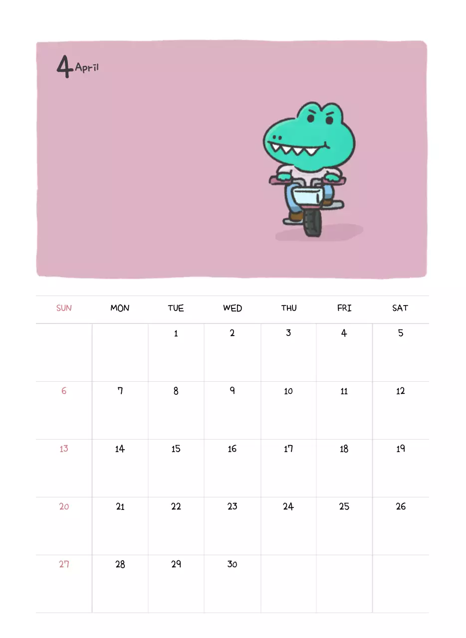 귀여운 아고 일러스트 컨셉의 캘린더