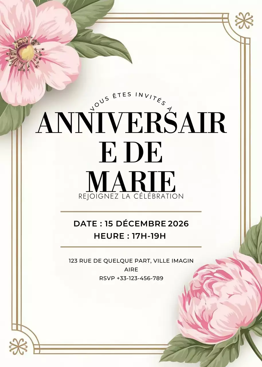 invitation d'anniversaire rose et élégante