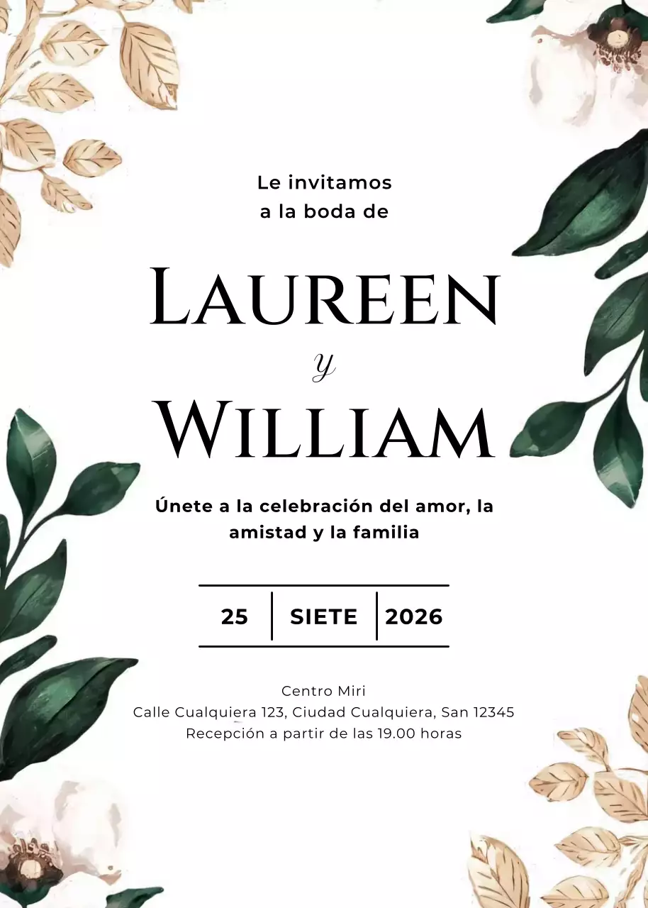 invitación de boda floral blanca