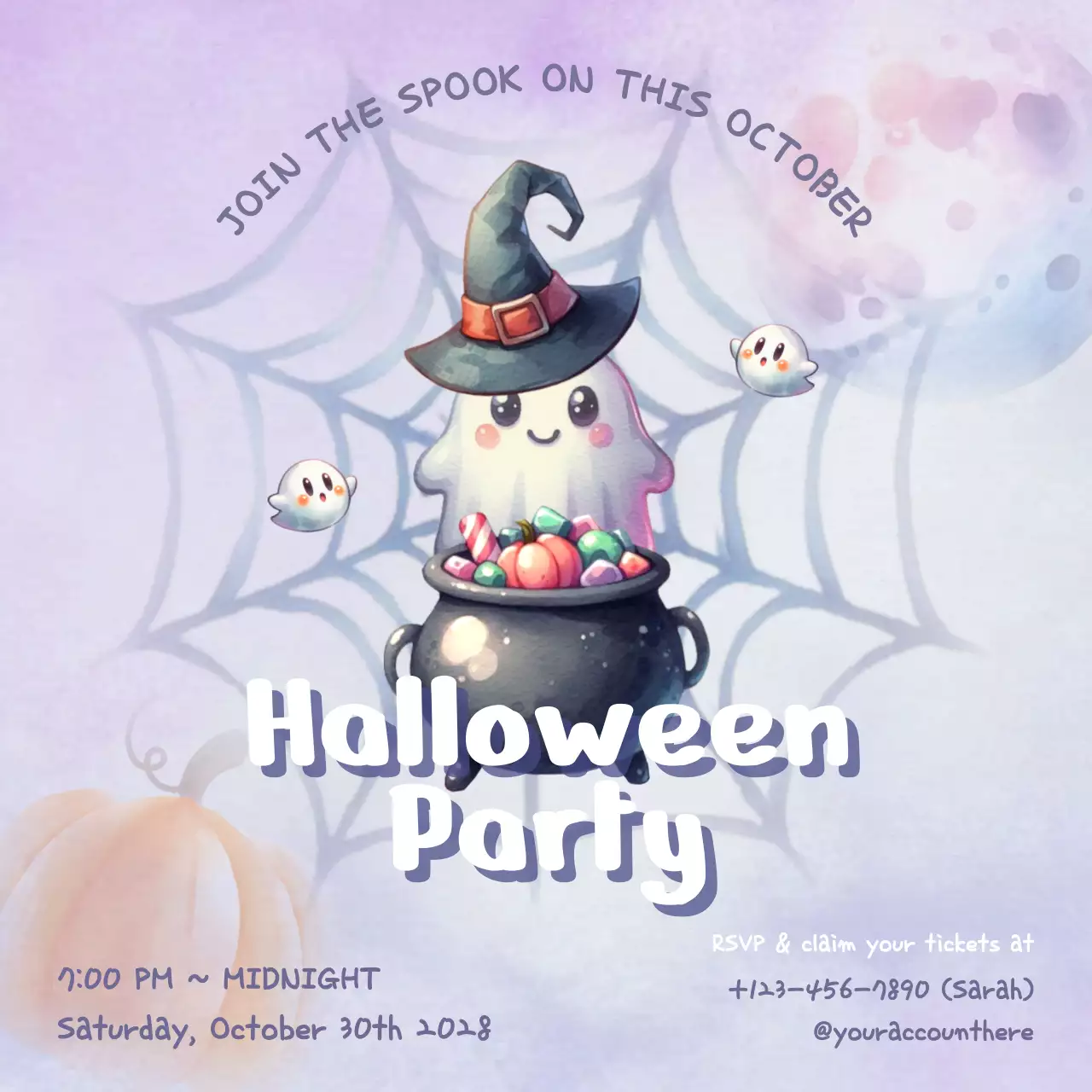 Purple Cute Halloween Invitation Social Media Post