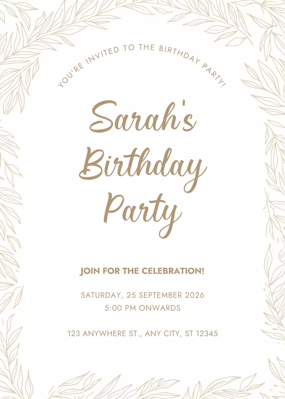 Thiệp mời sinh nhật thanh lịch màu be