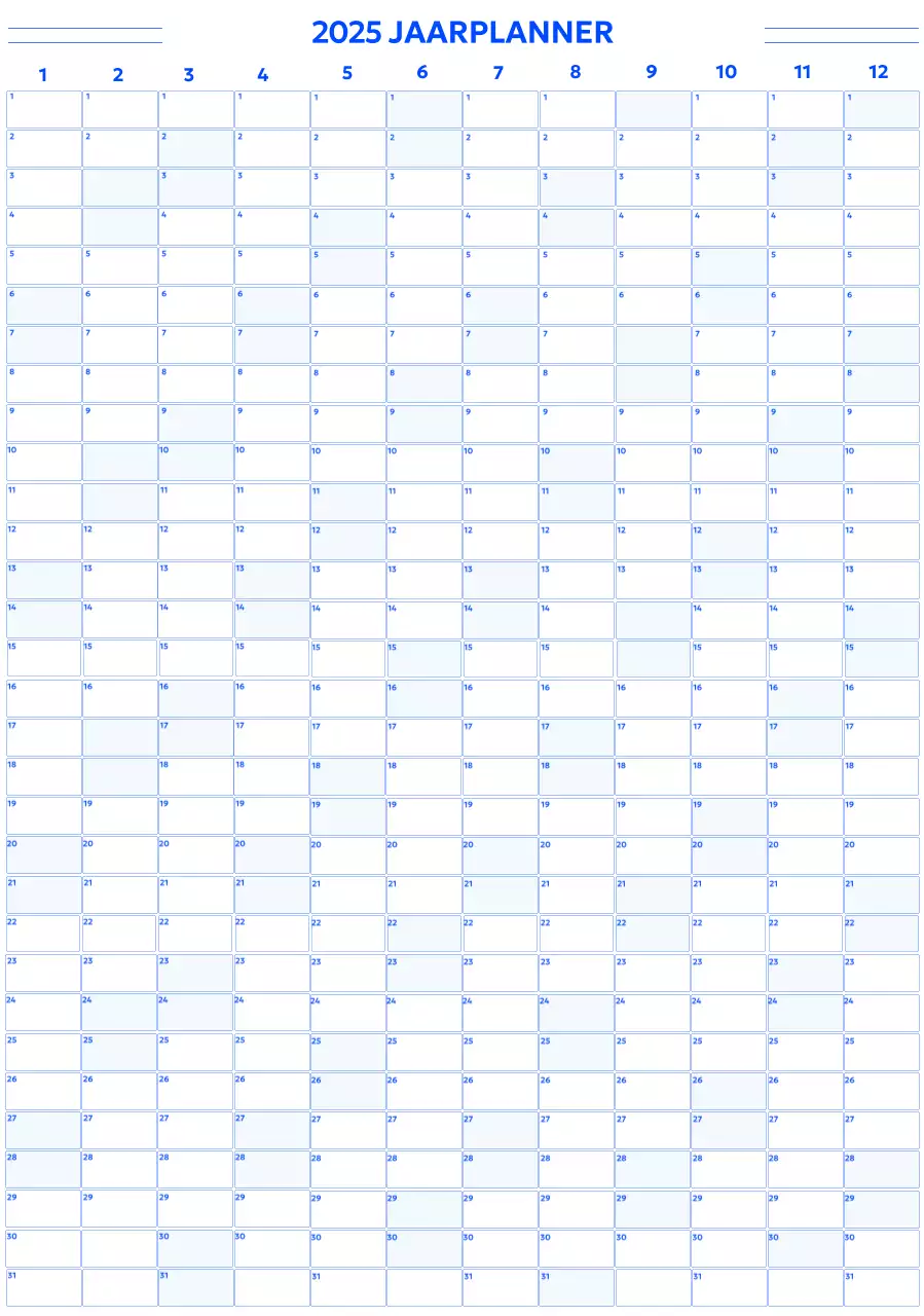 Een eenvoudige jaarkalender in een gotische stijl met blauwe ronde vierkantjes