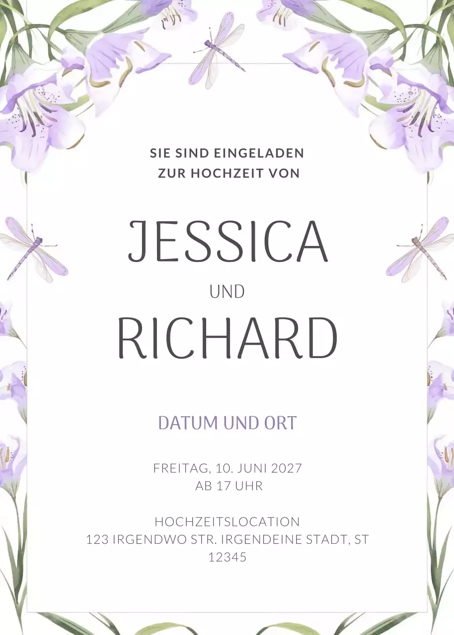 lila elegante Hochzeitseinladung