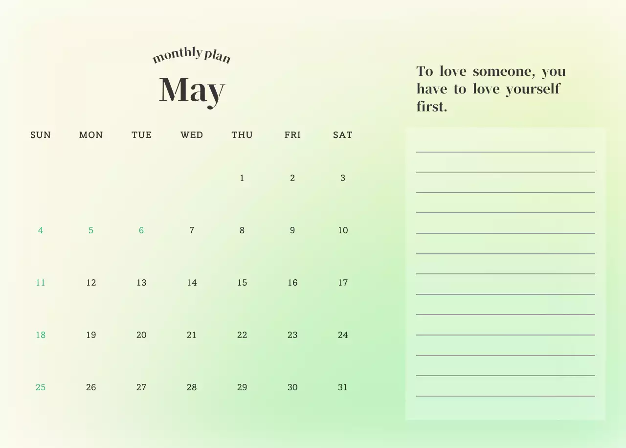 그라데이션 미니멀 달력 캘린더