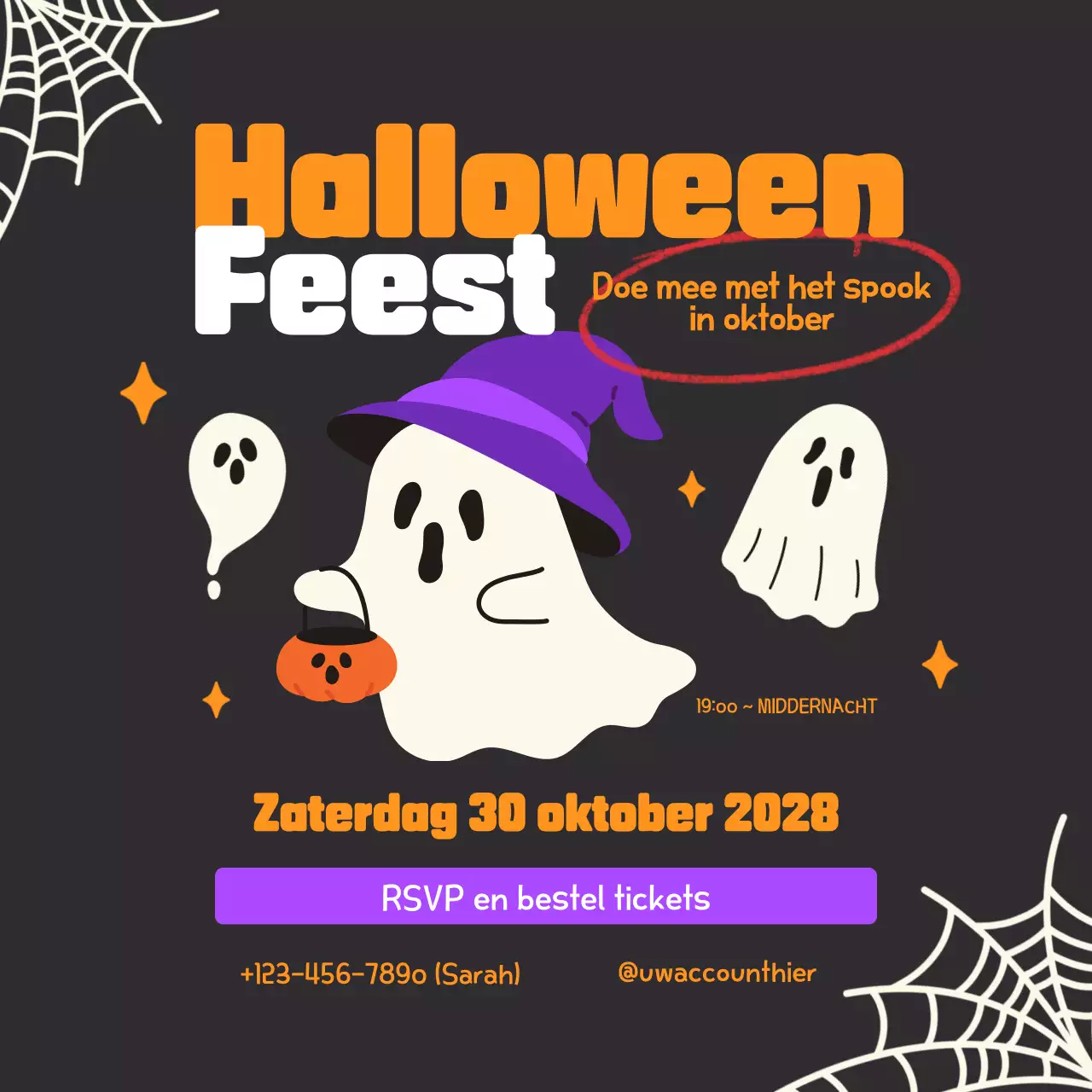 zwarte trendy uitnodiging voor Halloweenfeest