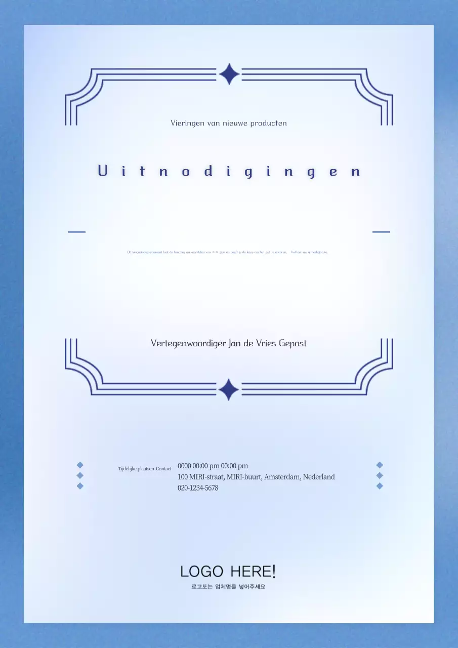 Moderne uitnodiging voor aankondiging van een nieuw product in blauw