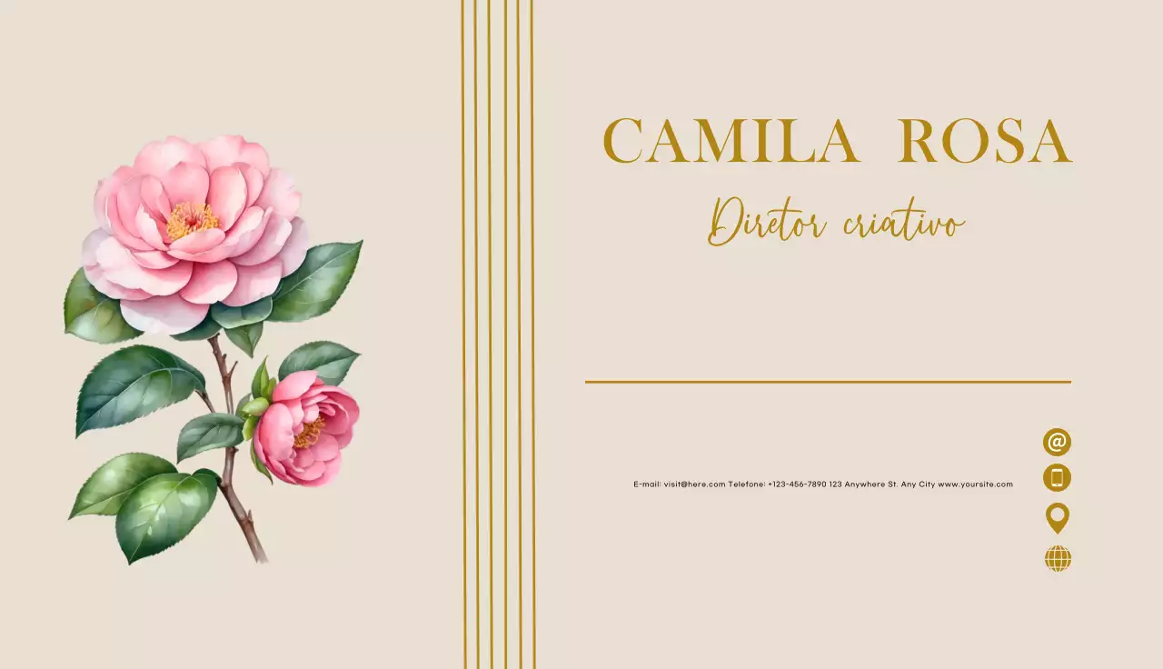 cartão de visita floral bege