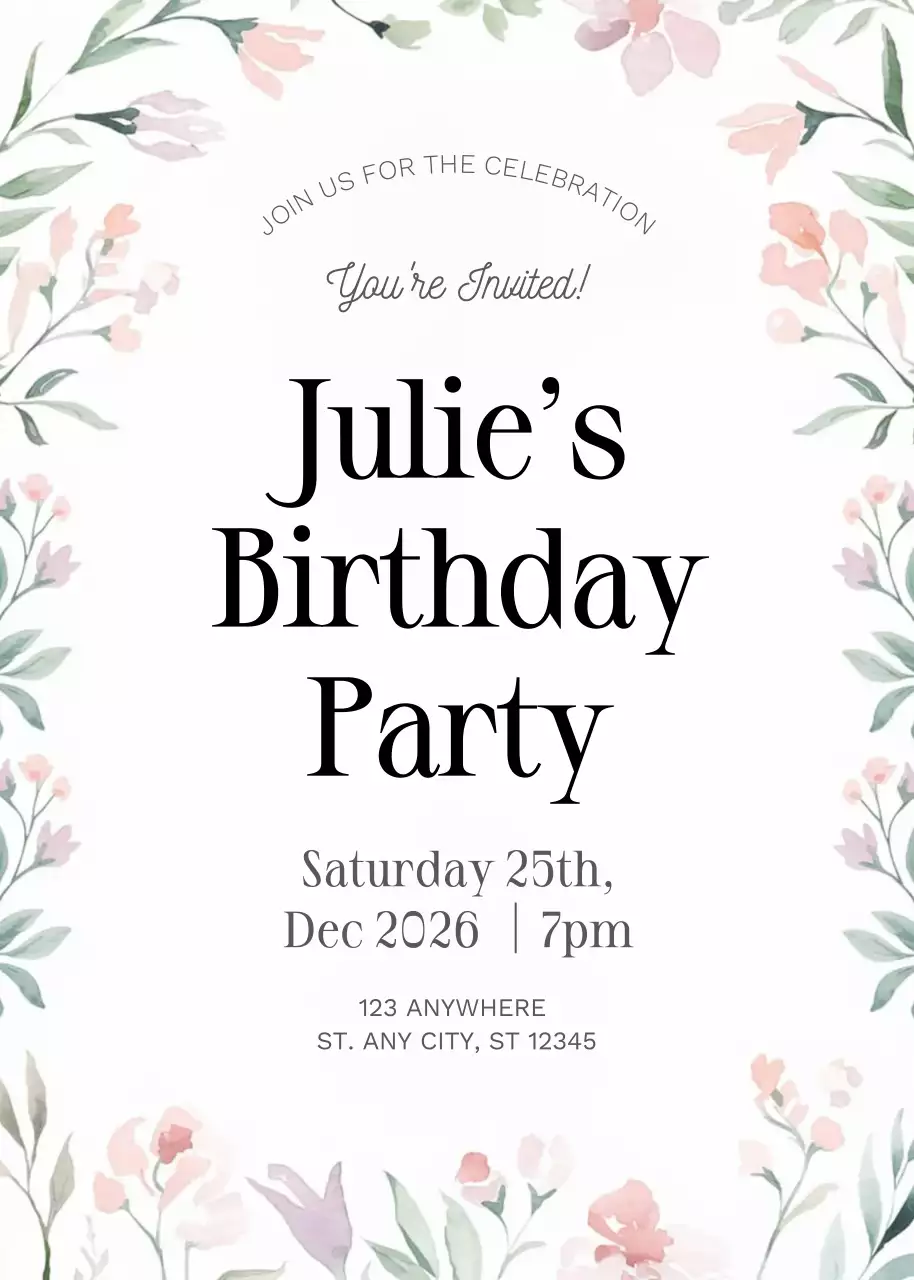 lời mời sinh nhật hoa màu hồng