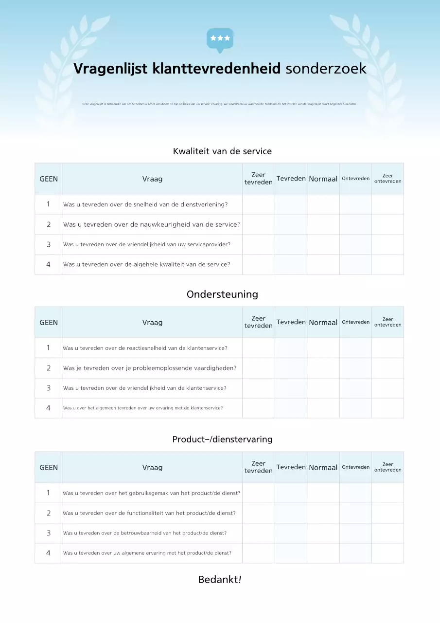 Blauw Net Vragenlijst