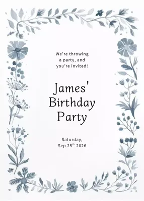 Grey Floral Birthday Invitation