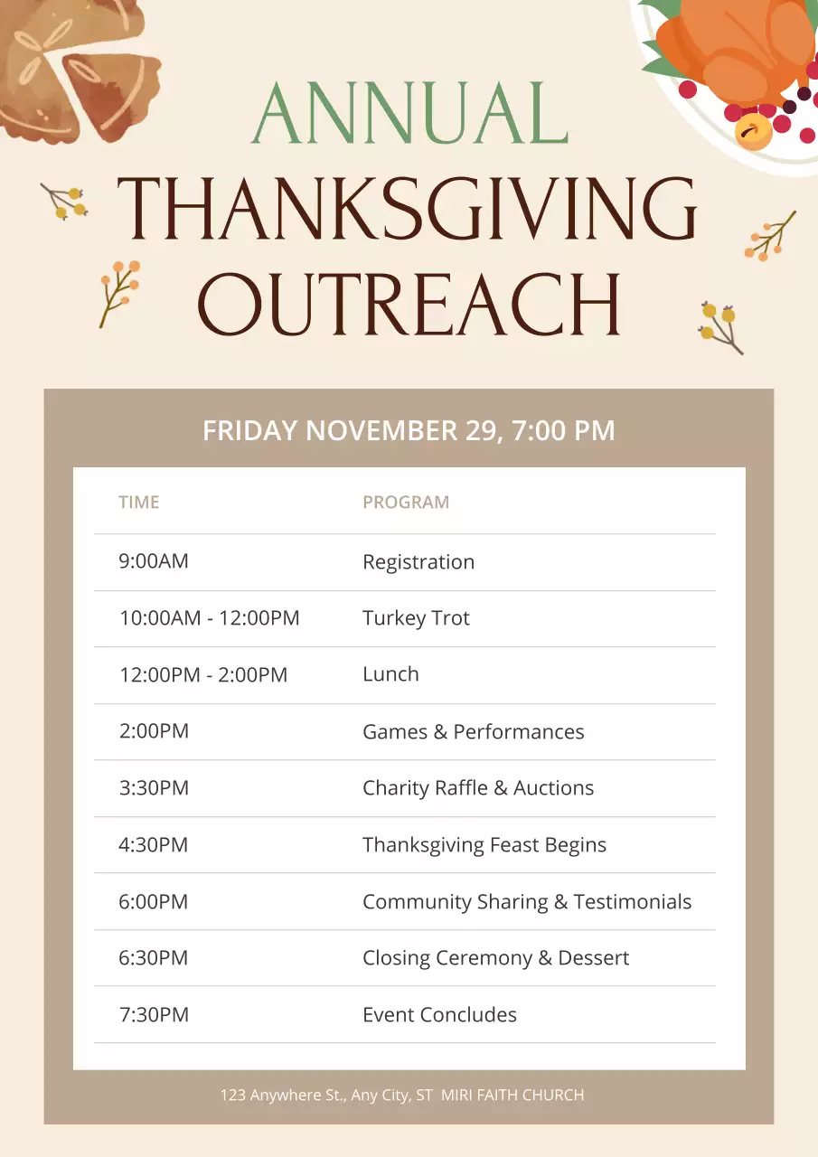 Beige Traditional Thanksgiving Schedule Poster