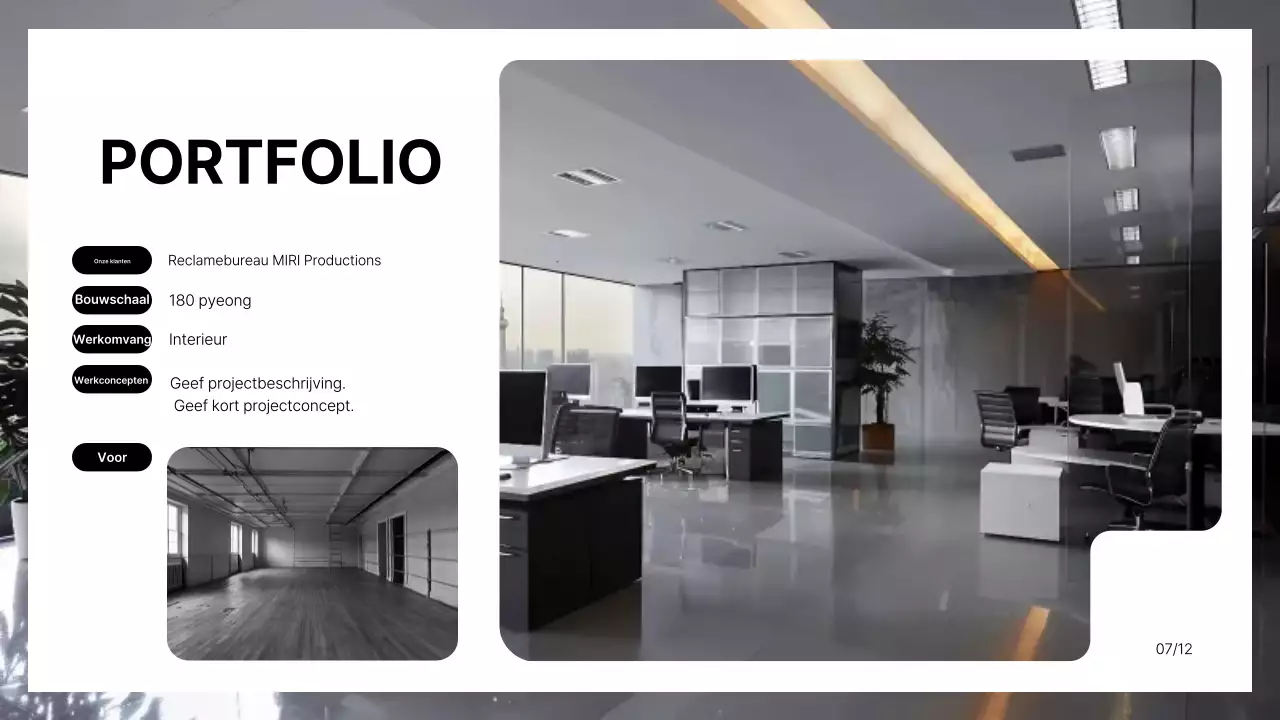 Een brand briefing voor een modern kantoorinterieur in zwart en wit