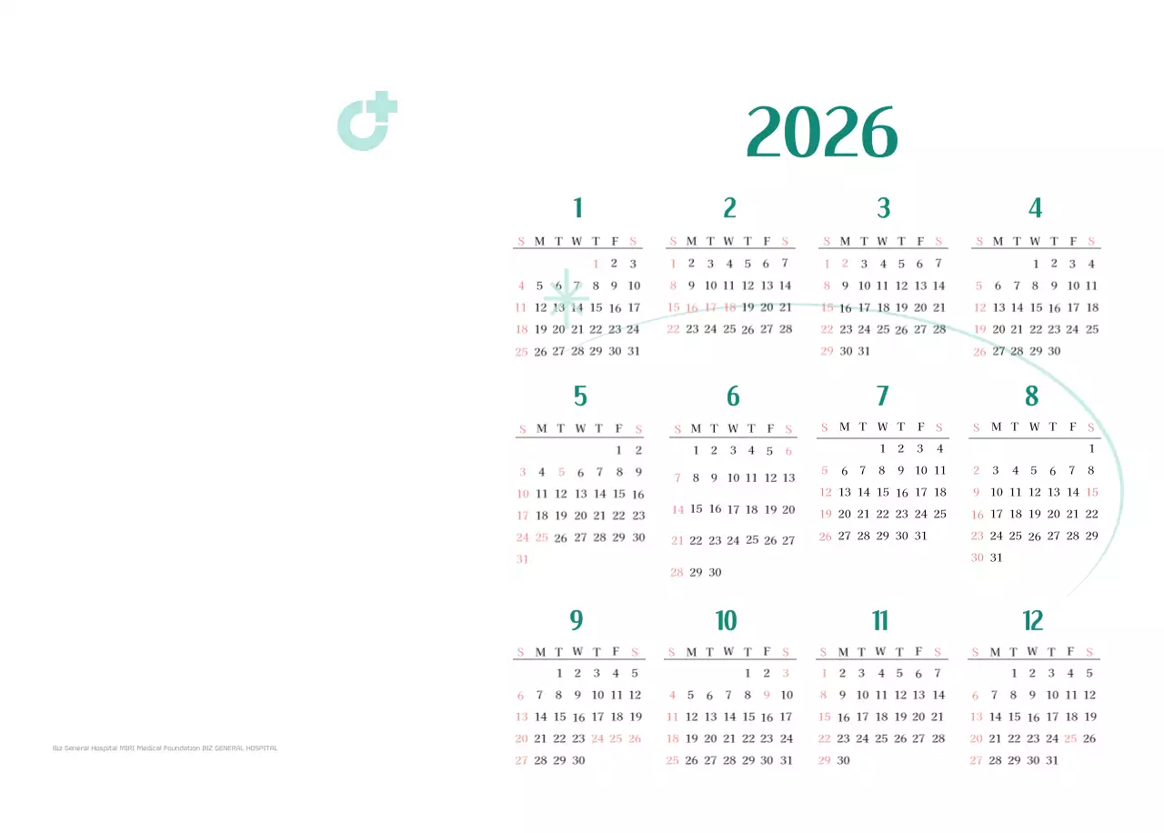 Hospital calendar with green photo frame