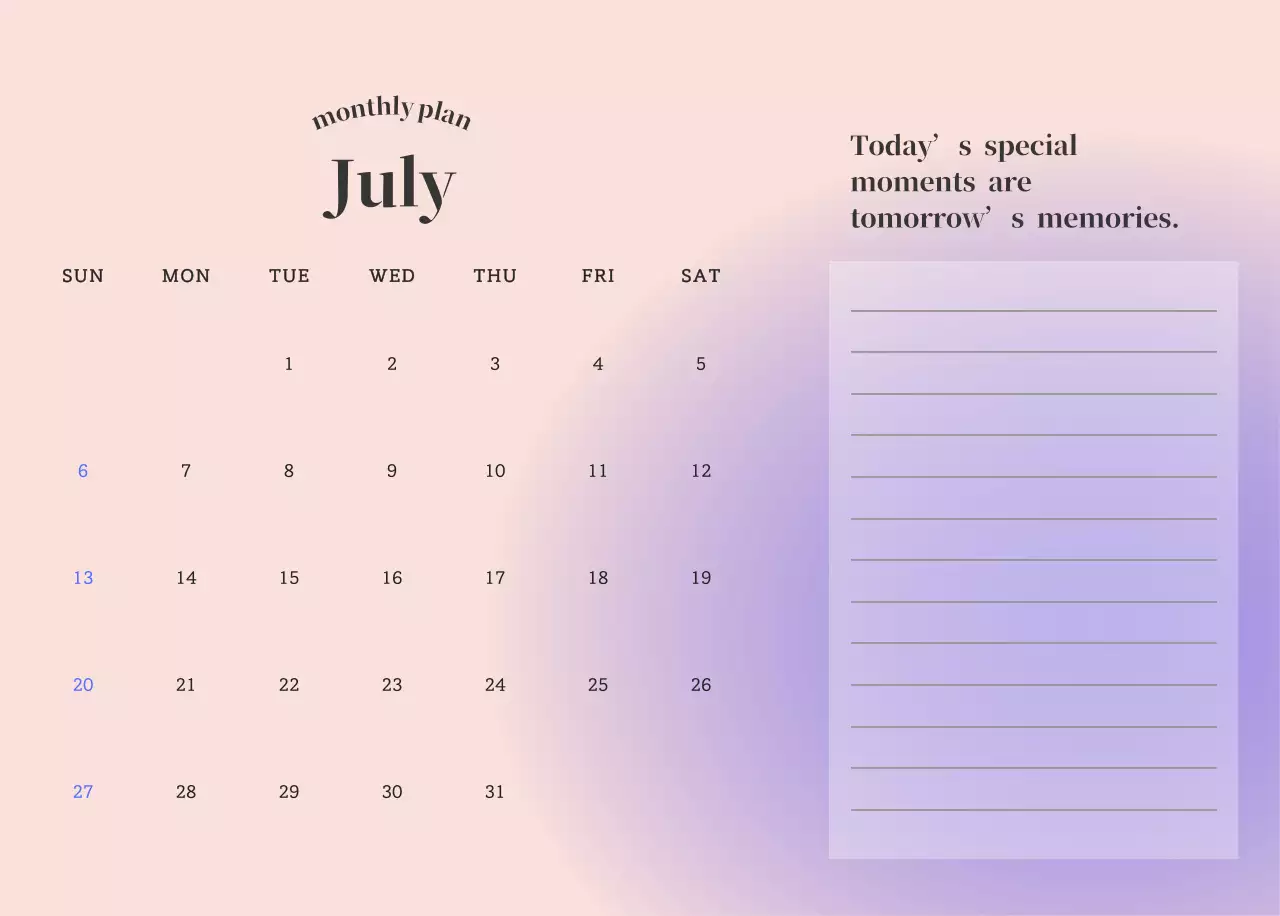 그라데이션 미니멀 달력 캘린더