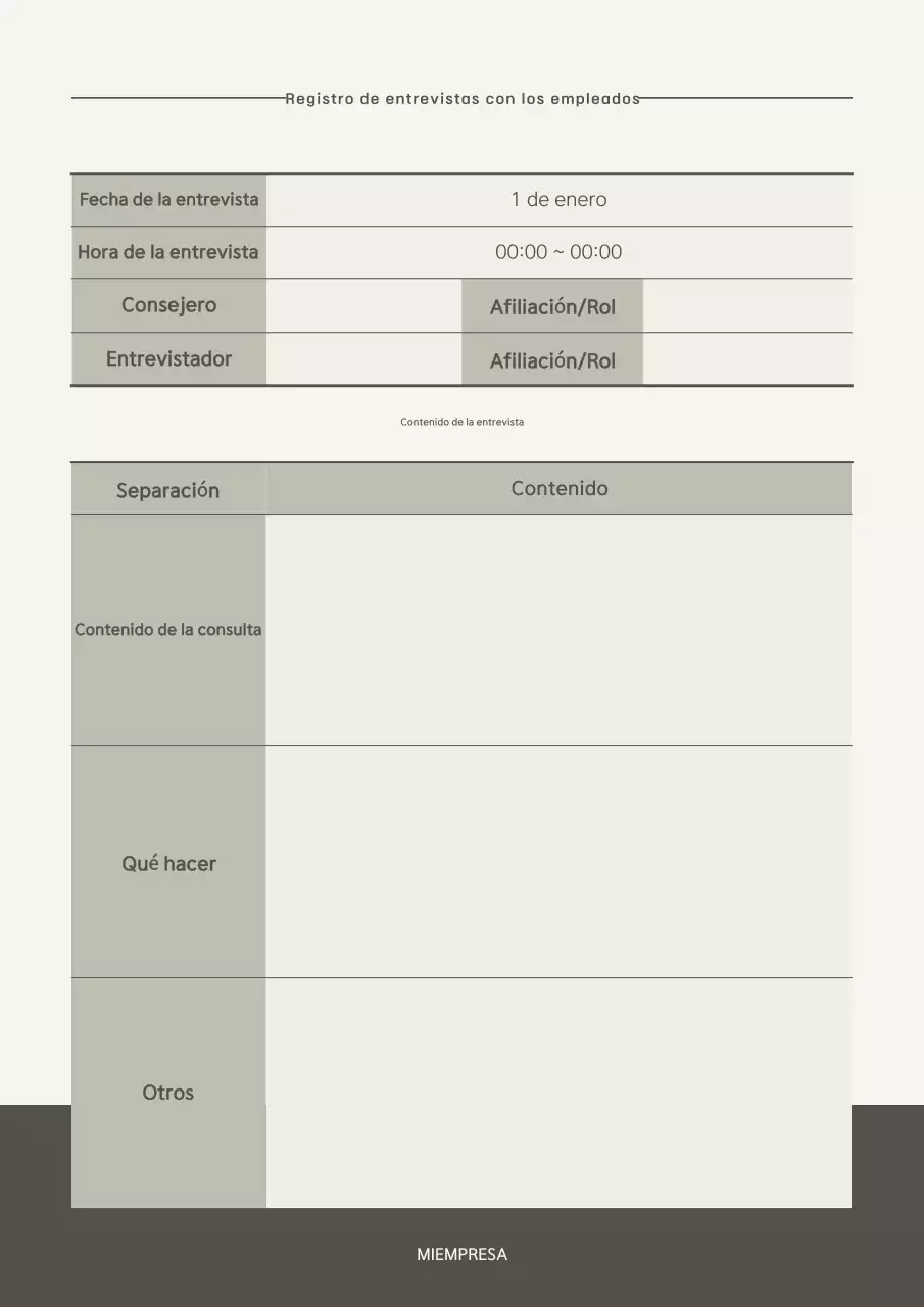 Notas de la entrevista con el empleado en color beige