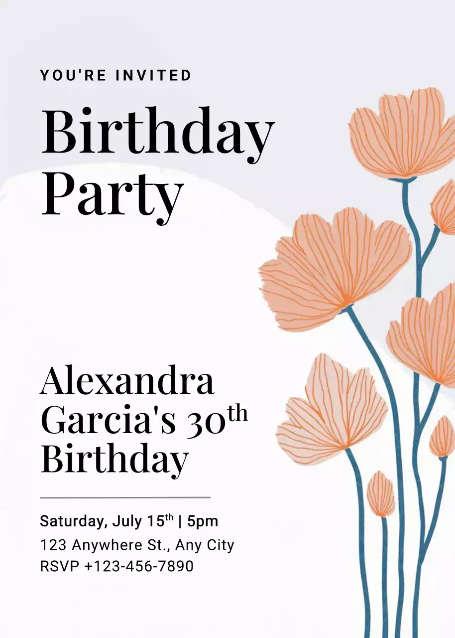 Thiệp mời sinh nhật hoa màu be