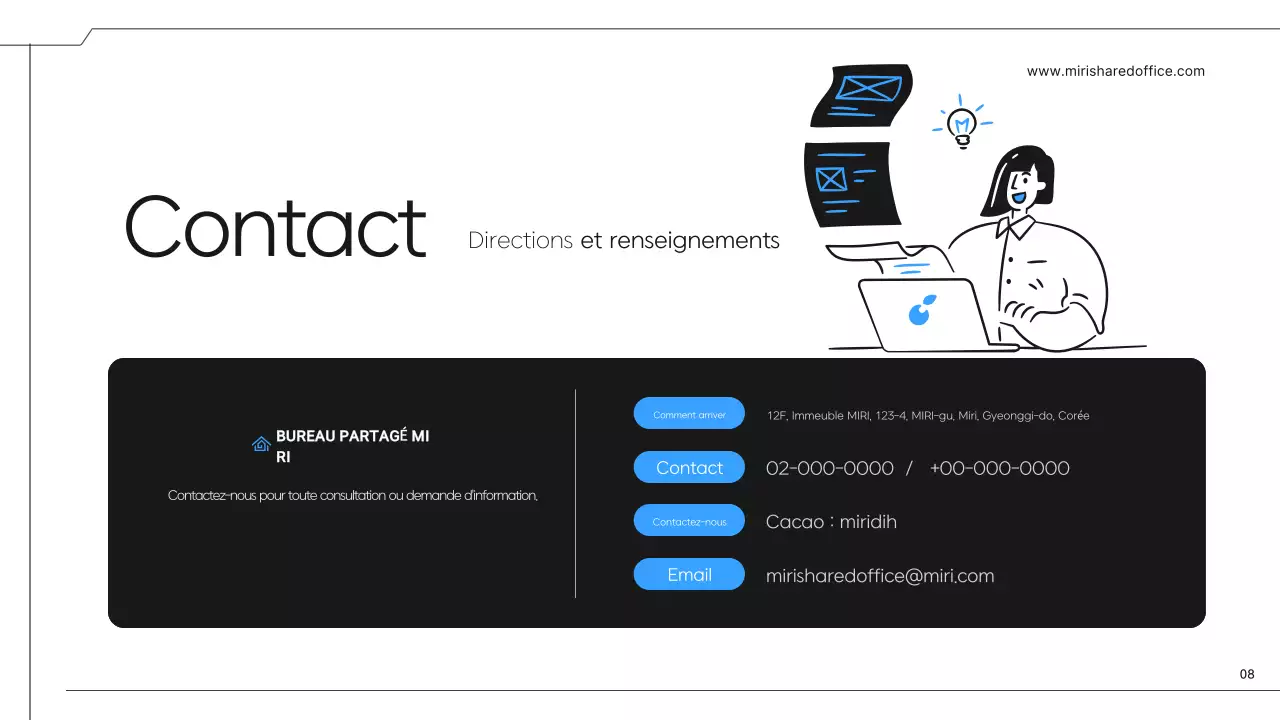 Une proposition simple d'espace de coworking noir et bleu