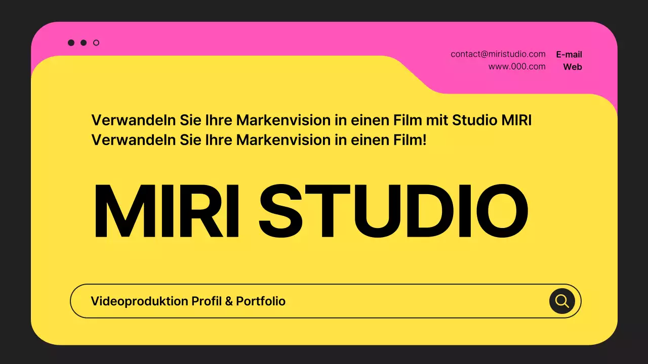 Ein einfacher Prospekt für eine Videoproduktionsfirma in Schwarz und Neonfarben