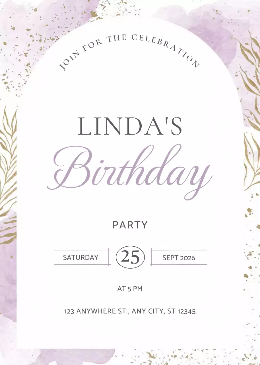 Thiệp mời sinh nhật màu tím thanh lịch