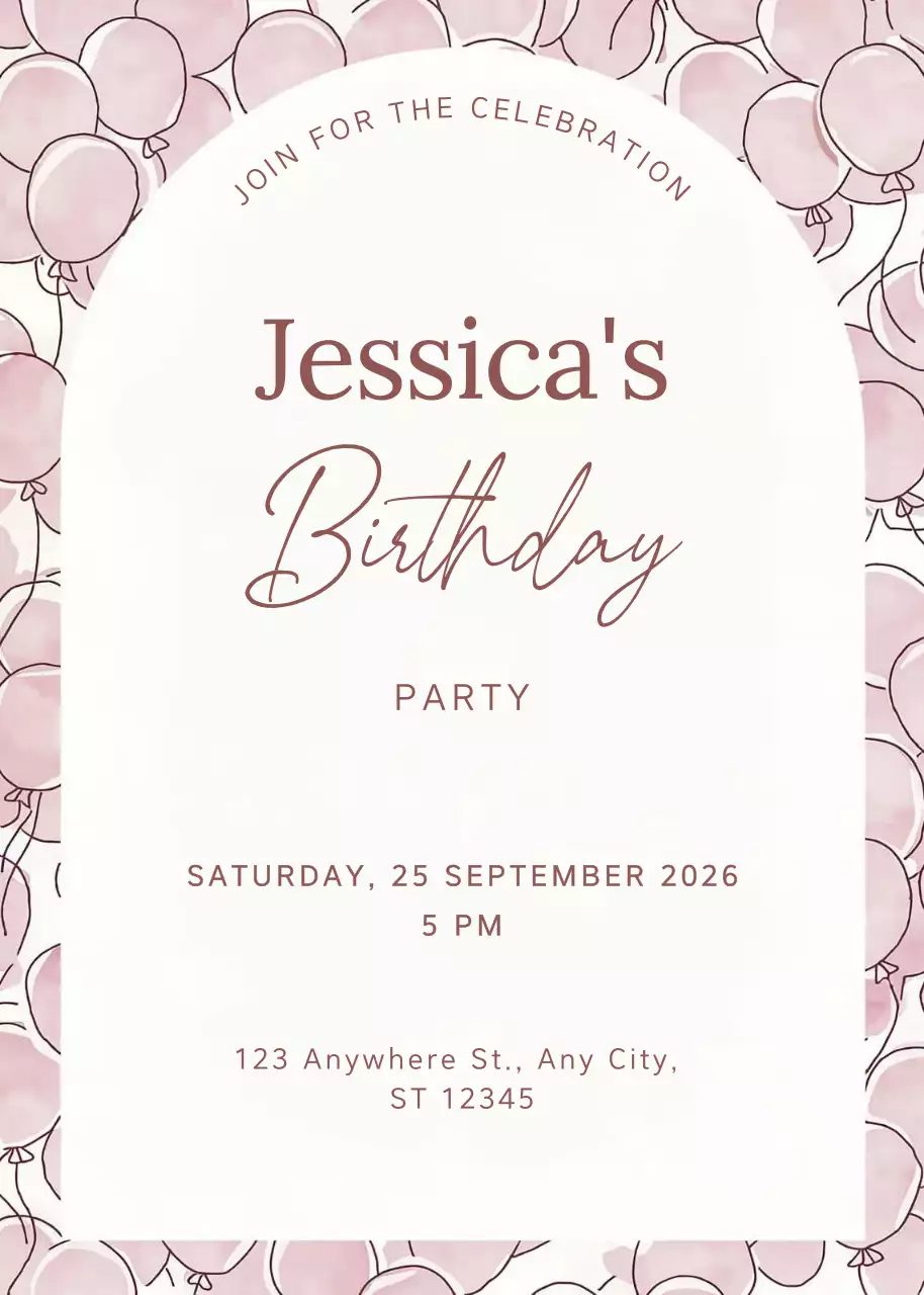 Thiệp mời sinh nhật màu hồng thanh lịch