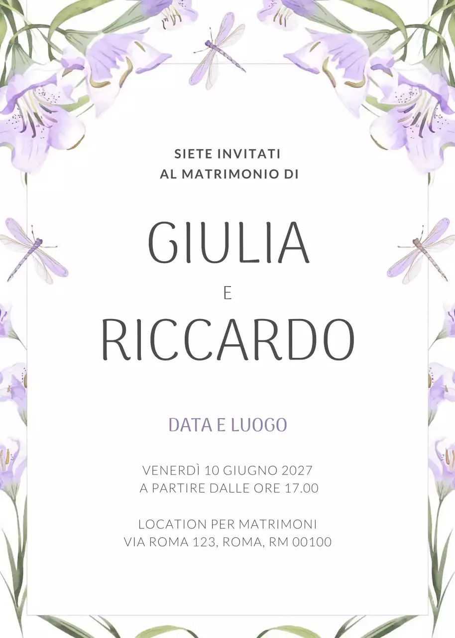 invito di nozze elegante viola