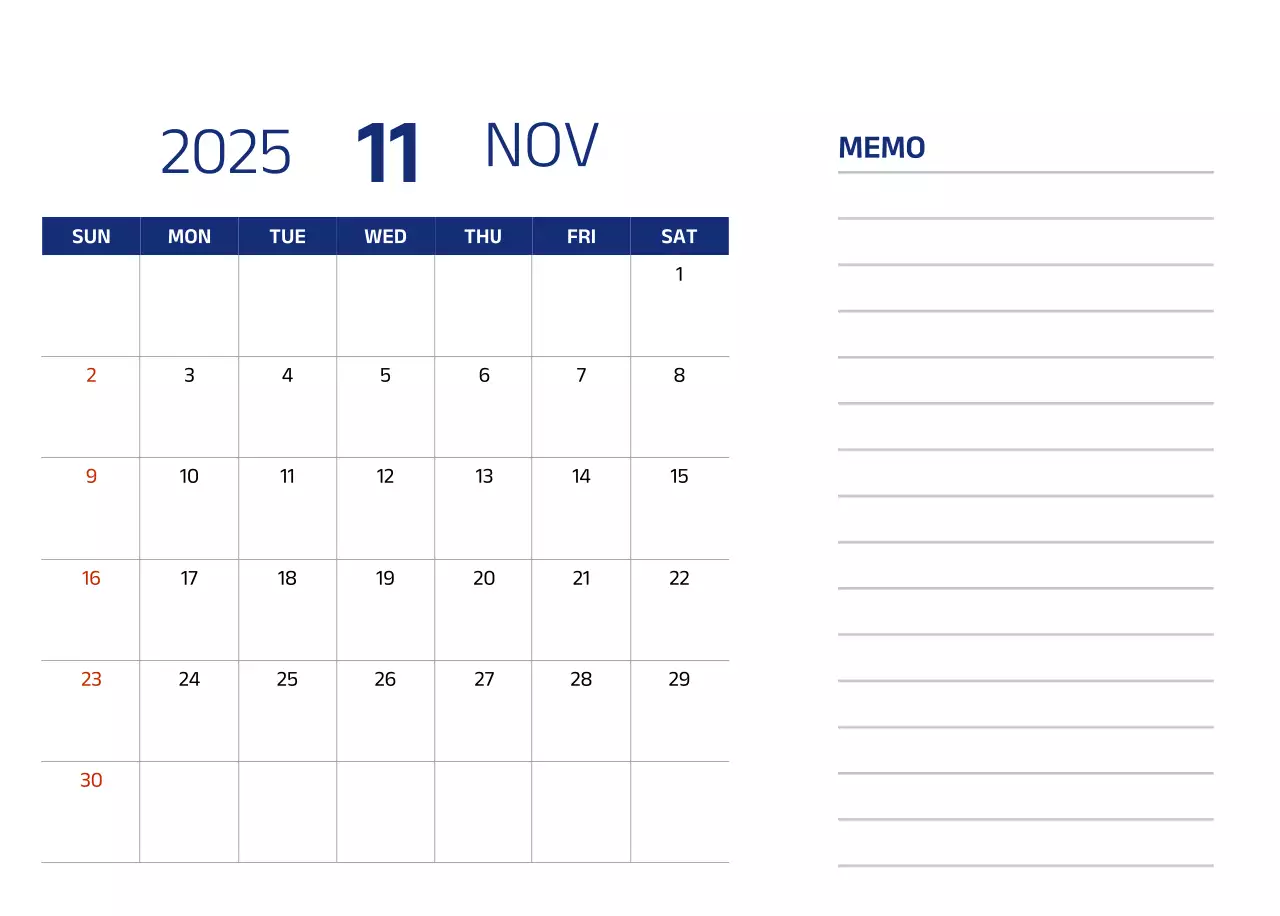 파란색의 깔끔한 일러스트가 들어간 심플한 달력