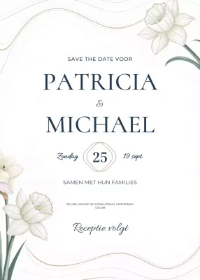 Beige wit groene huwelijksuitnodiging elegante stijl