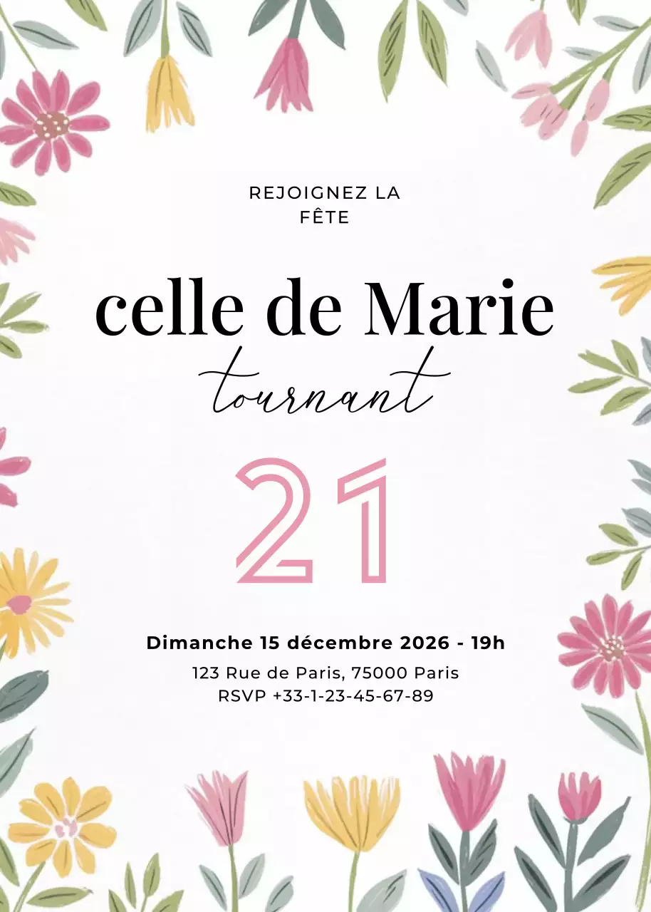 invitation d'anniversaire à fleurs blanches