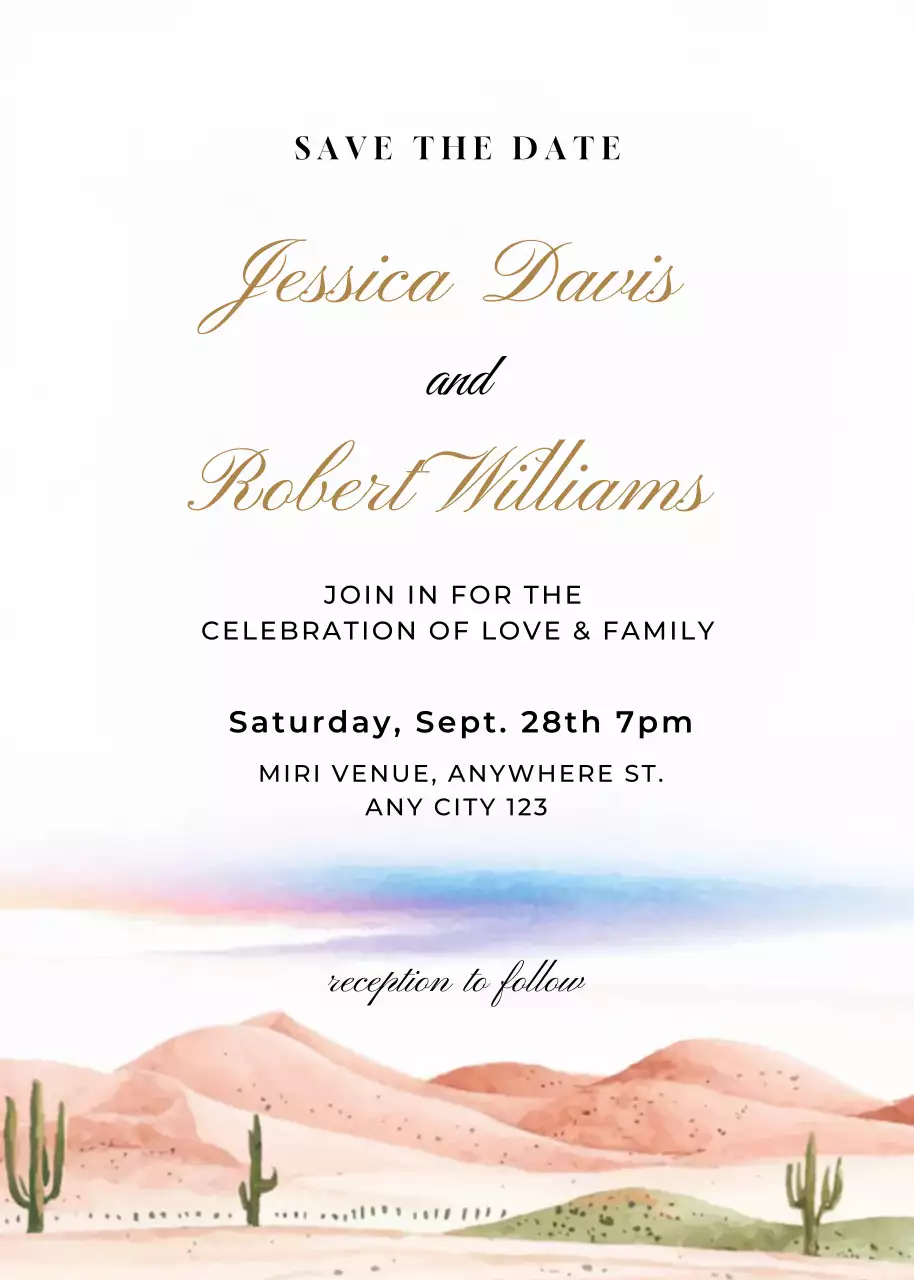 Beige gold green blue wedding invitation elegant style