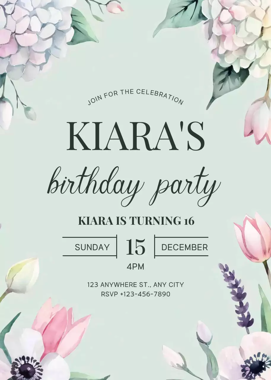 lời mời sinh nhật hoa bạc hà