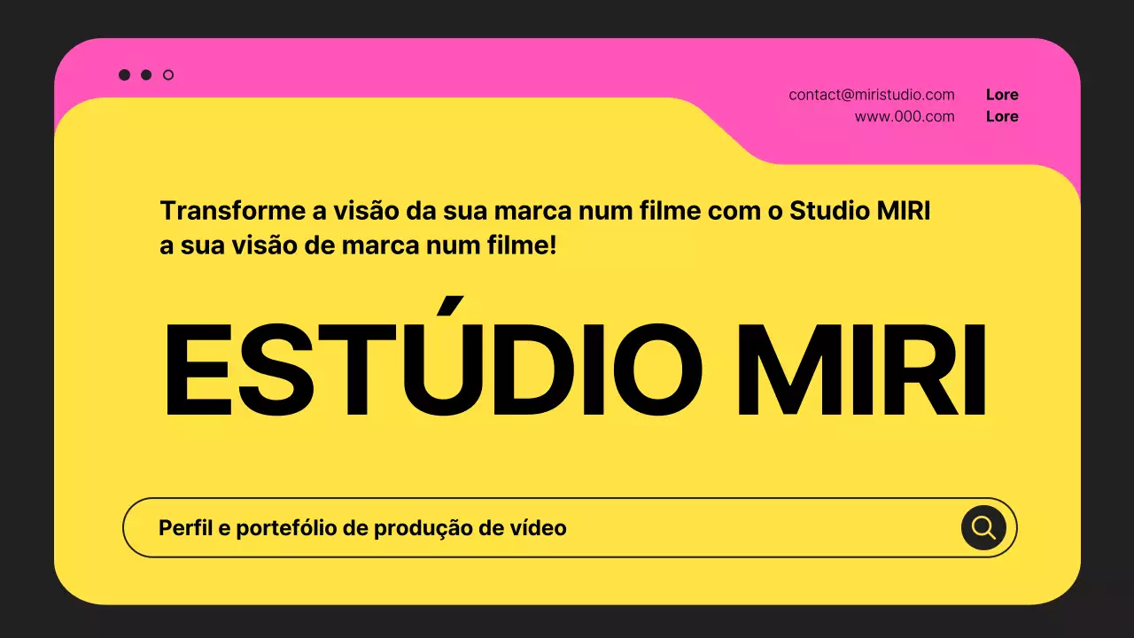 Um prospeto simples de uma empresa de produção de vídeo em preto e cores néon