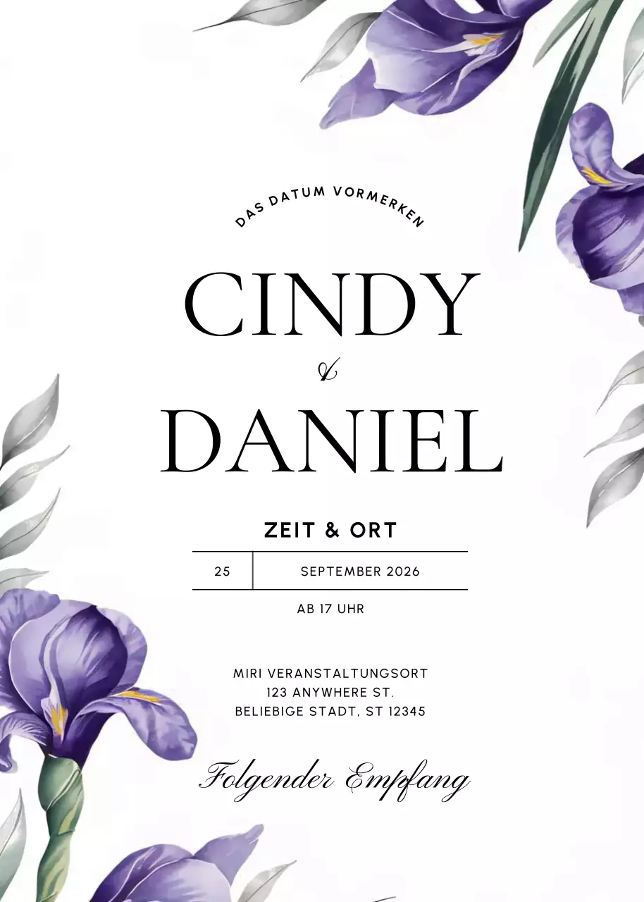 lila elegante Hochzeitseinladung