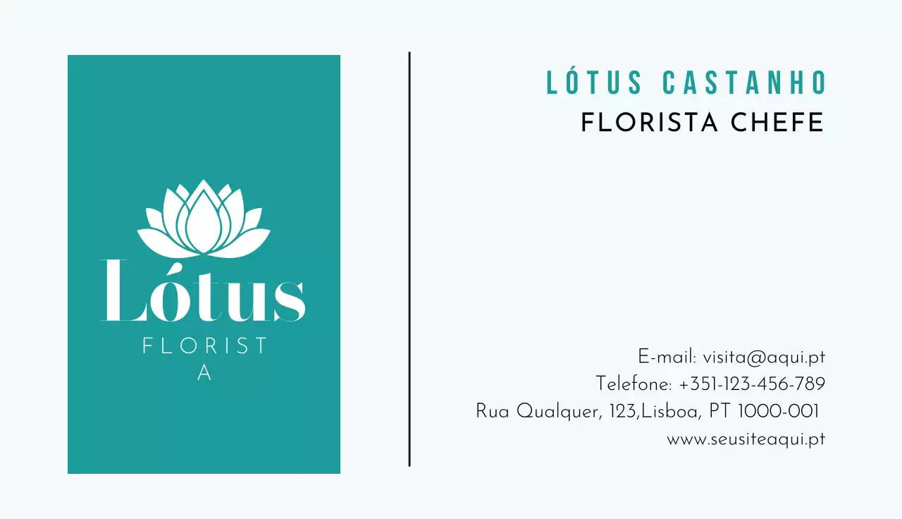 cartão de visita florista simples em azul-petróleo