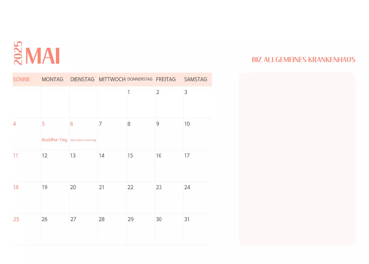 Krankenhauskalender in grünem Fotorahmen