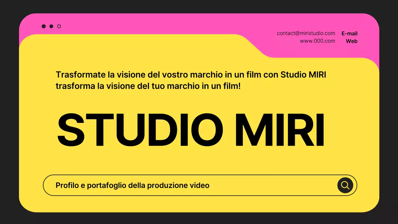 Un semplice prospetto di una società di produzione video in nero e colori al neon