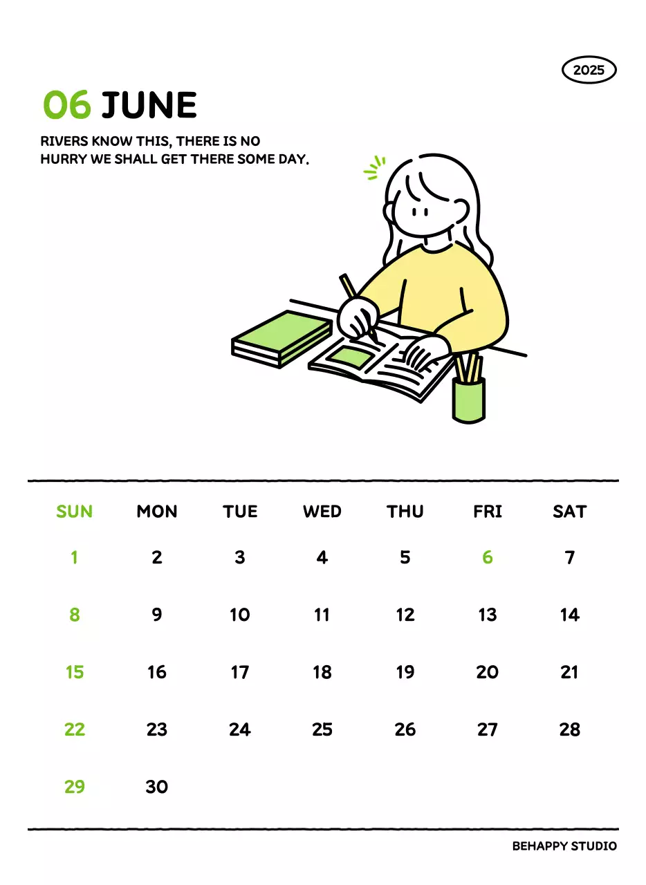 아기자기한 선 스타일의 일러스트 달력 캘린더