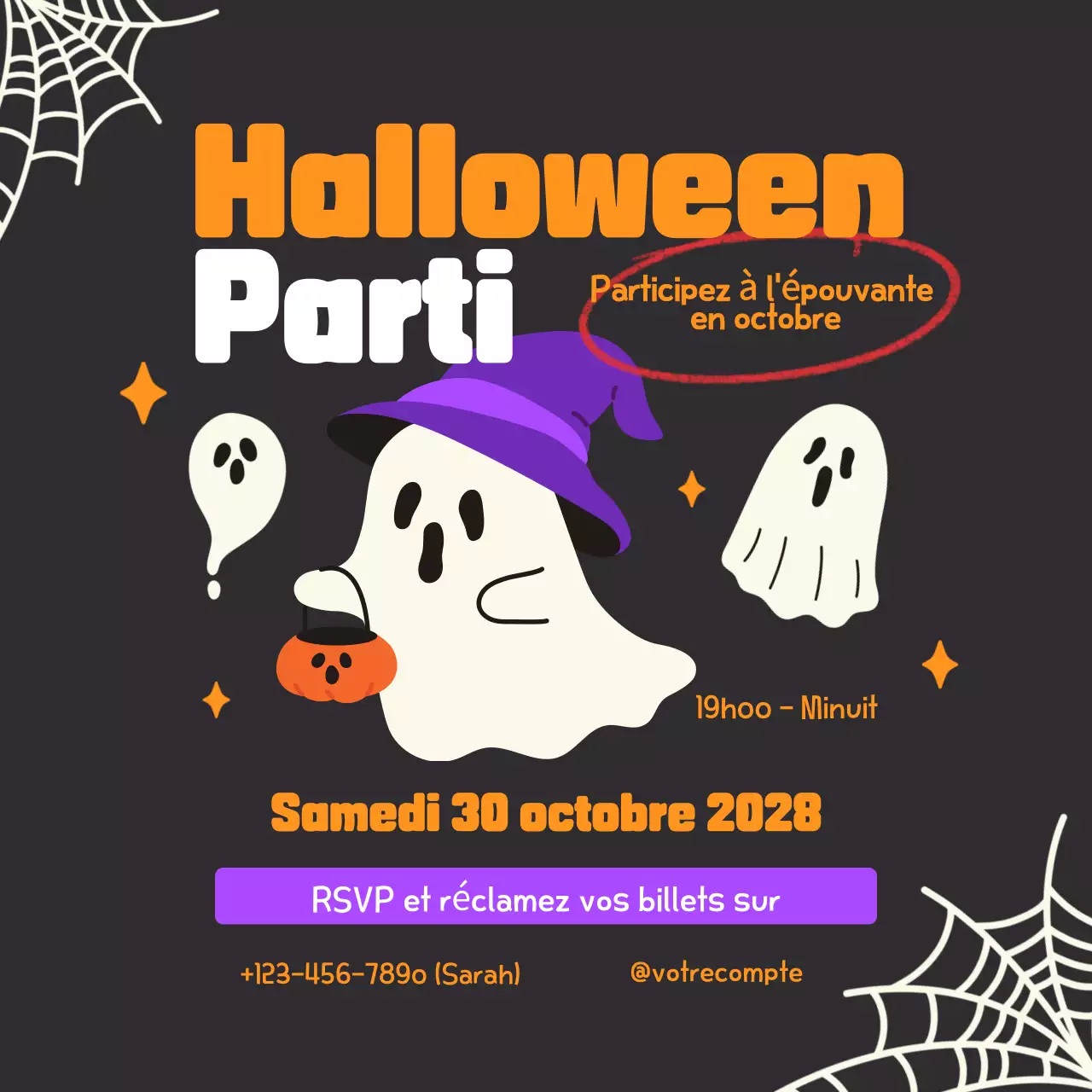 invitation à la fête d'Halloween en noir