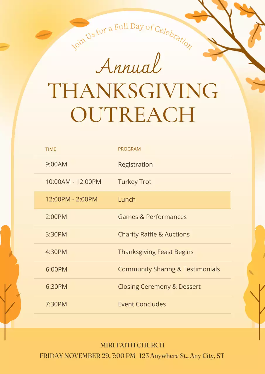 Yellow Elegant Thanksgiving Schedule Poster
