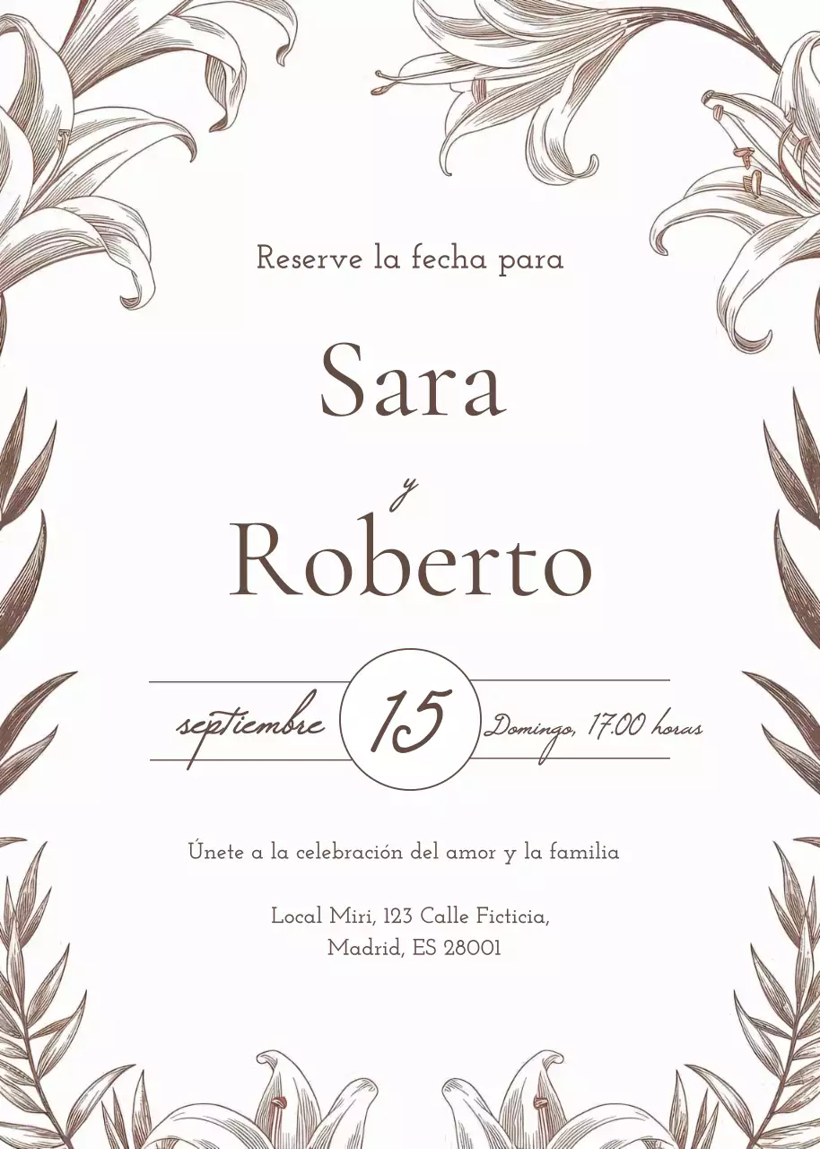 Invitación de boda floral marrón estilo elegante
