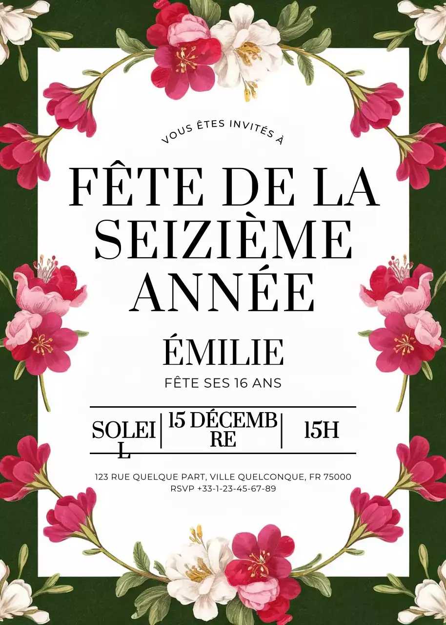 invitation à une fête rose et florale
